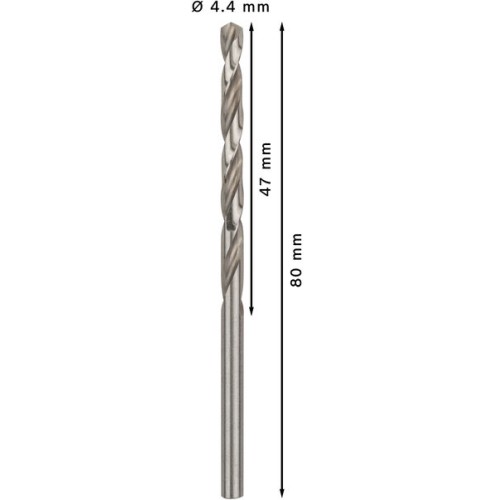 Broca helicoidal PRO Metal HSS-G, longitud estándar, 4,4 x 47 x 80 mm, 10 unidades