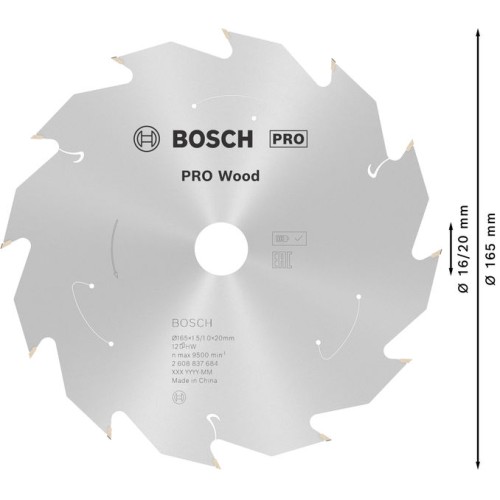 Hoja de sierra circular PRO Wood cordless, 165 x 1,5 x 20 mm, T12