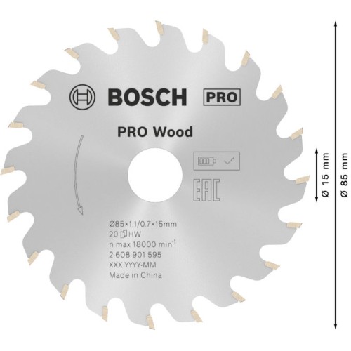 Hoja de sierra circular PRO Wood, 85 x 1,1 x 15 mm, T20
