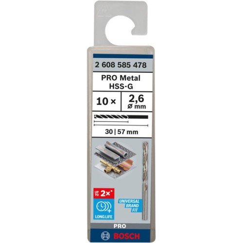 Broca helicoidal PRO Metal HSS-G, longitud estándar, 2,6 x 30 x 57 mm, 10 unidades