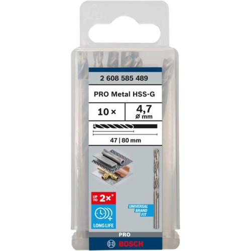 Broca helicoidal PRO Metal HSS-G, longitud estándar, 4,7 x 47 x 80 mm, 10 unidades
