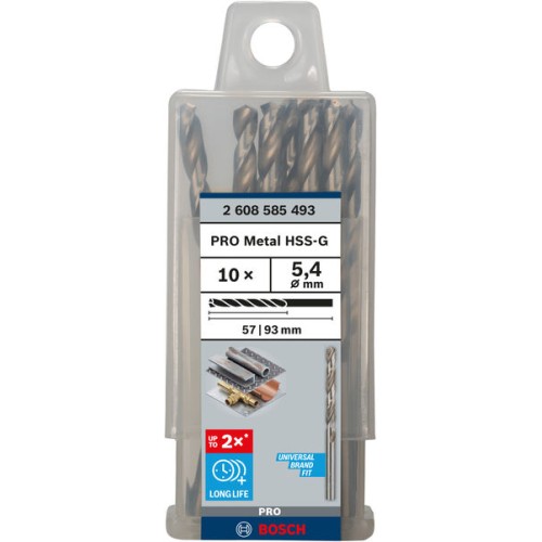 Broca helicoidal PRO Metal HSS-G, longitud estándar, 5,4 x 57 x 93 mm, 10 unidades