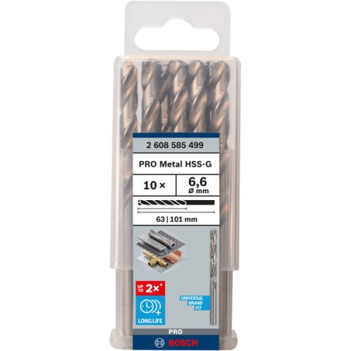 Broca helicoidal PRO Metal HSS-G, longitud estándar, 6,6 x 63 x 101 mm, 10 unidades