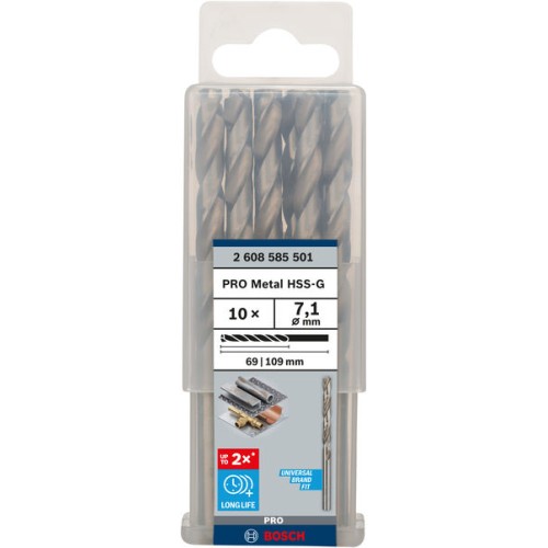 Broca helicoidal PRO Metal HSS-G, longitud estándar, 7,1 x 69 x 109 mm, 10 unidades