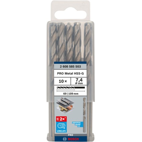 Broca helicoidal PRO Metal HSS-G, longitud estándar, 7,4 x 69 x 109 mm, 5 unidades