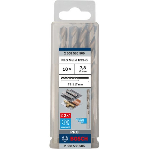 Broca helicoidal PRO Metal HSS-G, longitud estándar, 7,8 x 75 x 117 mm, 10 unidades