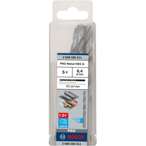 Broca helicoidal PRO Metal HSS-G, longitud estándar, 8,4 x 75 x 117 mm, 5 unidades