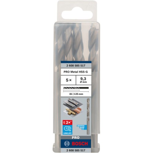 Broca helicoidal PRO Metal HSS-G, longitud estándar, 9,3 x 81 x 125 mm, 5 unidades