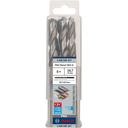 Broca helicoidal PRO Metal HSS-G, longitud estándar, 10,7 x 94 x 142 mm, 5 unidades