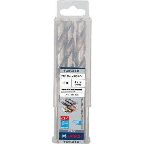 Broca helicoidal PRO Metal HSS-G, longitud estándar, 12,2 x 101 x 151 mm, 5 unidades