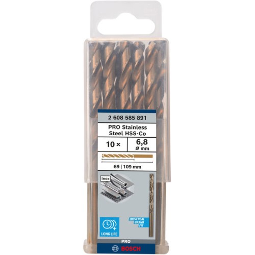 Broca helicoidal PRO Stainless Steel HSS-Co, 6,8 x 69 x 109 mm, 10 unidades