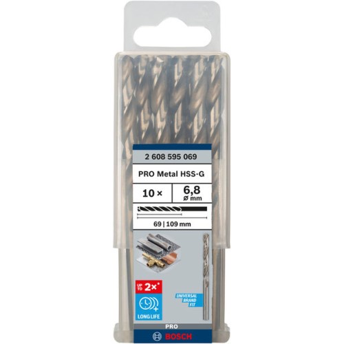 Broca helicoidal PRO Metal HSS-G, longitud estándar, 6,8 x 69 x 109 mm, 10 unidades