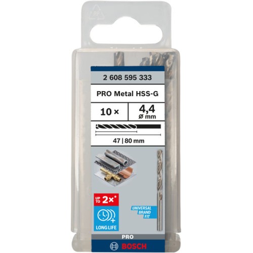 Broca helicoidal PRO Metal HSS-G, longitud estándar, 4,4 x 47 x 80 mm, 10 unidades