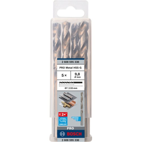 Broca helicoidal PRO Metal HSS-G, longitud estándar, 9,8 x 87 x 133 mm, 5 unidades