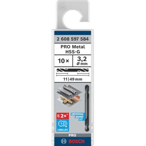 Broca helicoidal de doble punta PRO Metal HSS-G, 3,2 x 11 x 49 mm, 10 uds.