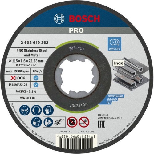 Disco de corte abrasivo PRO Stainless Steel and Metal, 115 x 1,6 x 22,23 mm, X-Lock, recto
