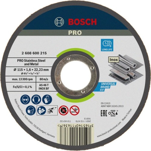Disco de corte abrasivo PRO Stainless Steel and Metal, 115 x 1,6 x 22,23 mm, recto