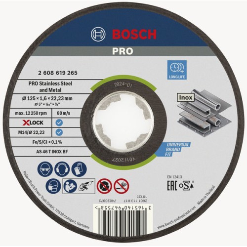 Disco de corte abrasivo PRO Stainless Steel and Metal, 125 x 1,6 x 22,23 mm, X-Lock, recto, oSa