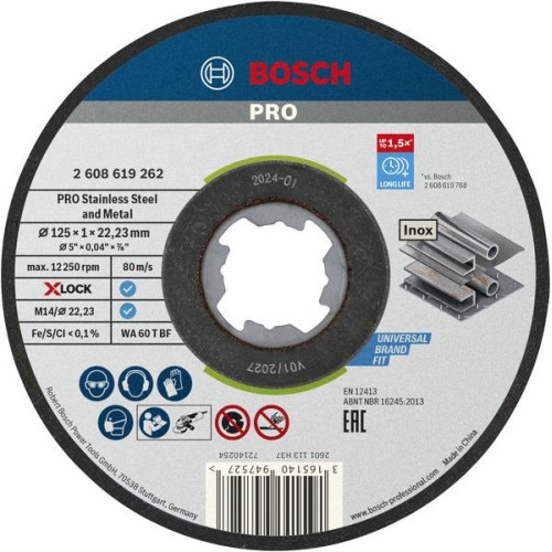 Disco de corte abrasivo PRO Stainless Steel and Metal, 125 x 1 x 22,23 mm, X-Lock, recto, 10 unidades