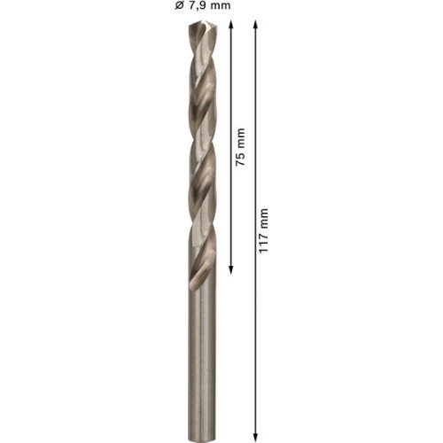 Broca helicoidal PRO Metal HSS-G, longitud estándar, 7,9 x 75 x 117 mm, 10 unidades