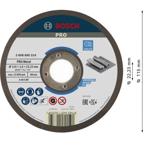 Disco de corte abrasivo PRO Metal, 115 x 1,6 x 22,23 mm, oSa