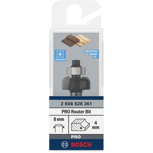 Broca fresadora PRO para moldura cóncava, R 4, vástago de 8 mm
