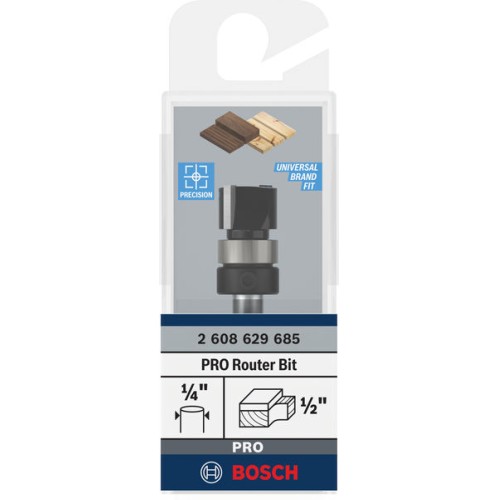Broca fresadora de recorte al ras PRO con cojinete superior, Ø 1/2" x L 3/8", vástago de 1/4"