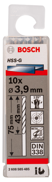 Broca helicoidal PRO Metal HSS-G, longitud estándar, 3,9 x 43 x 75 mm, 10 unidades