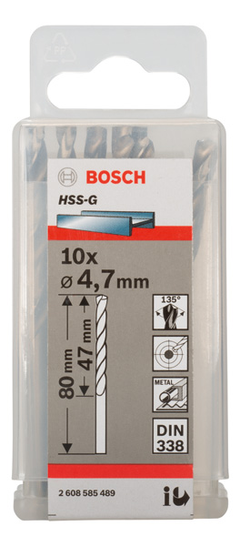 Broca helicoidal PRO Metal HSS-G, longitud estándar, 4,7 x 47 x 80 mm, 10 unidades