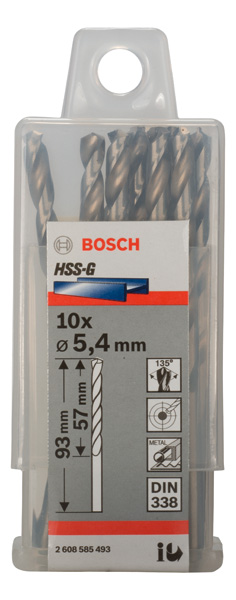 Broca helicoidal PRO Metal HSS-G, longitud estándar, 5,4 x 57 x 93 mm, 10 unidades
