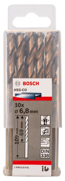 Broca helicoidal PRO Stainless Steel HSS-Co, 6,8 x 69 x 109 mm, 10 unidades