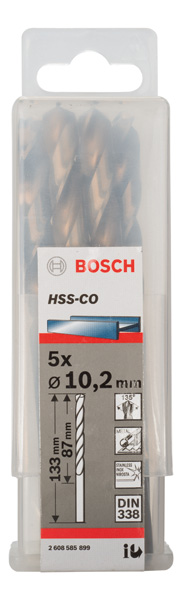 Broca helicoidal PRO Stainless Steel HSS-Co, 10,2 x 87 x 133 mm, 5 unidades