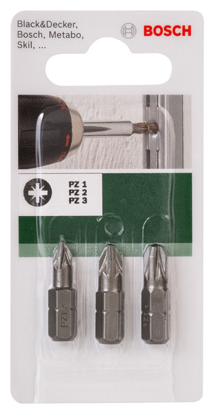 Set de 3 puntas para atornillar para tornillos con ranura en cruz Pozidriv (PZ)