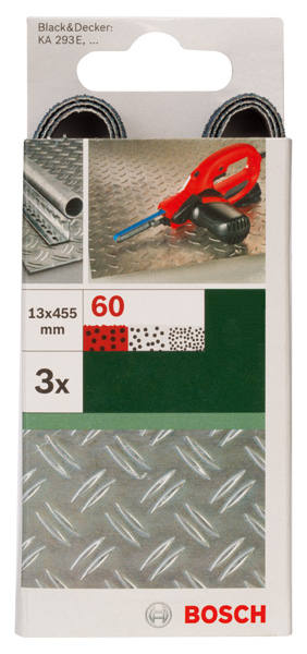Set de 3 bandas de lija para Black+Decker Powerfile, calidad azul13 x 455 mm; G= 60, para metal
