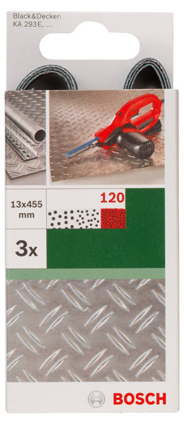 Set de 3 bandas de lija para Black+Decker Powerfile, calidad azul13 x 455 mm; G= 120, para metal