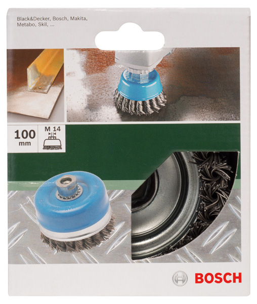 Cepillo de vaso para amoladoras angulares y rectas, alambre ondulado, latonado, 100 mm