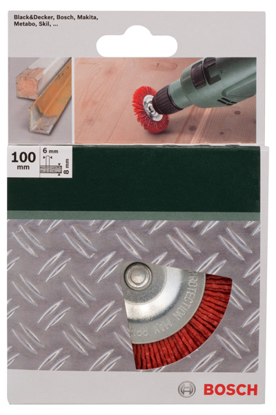 Cepillos de disco para taladradoras, alambre de nailon con medio de lijado de corindón, grano K80, 100 mm