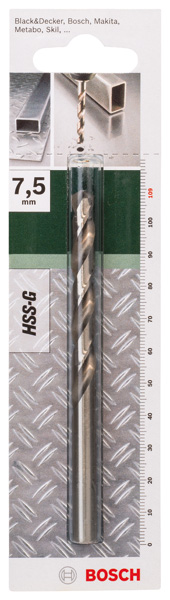 Broca para metal HSS-G, DIN 338D = 7,5 mm; L = 109 mm