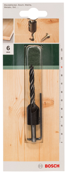 Broca en espiral para madera con avellanadorD = 6,0 mm; L = 90 mm