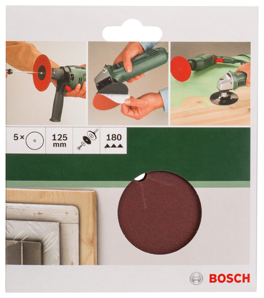 Set de hojas de lija de 5 piezas para taladradoraD = 125 mm; G = 180, 5 unidades
