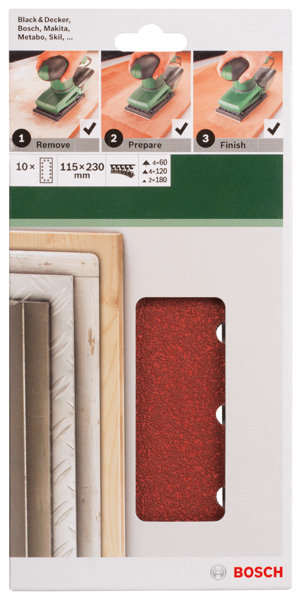 Set de hojas de lija de 10 piezas para lijadora orbitalG = 60, 120, 180