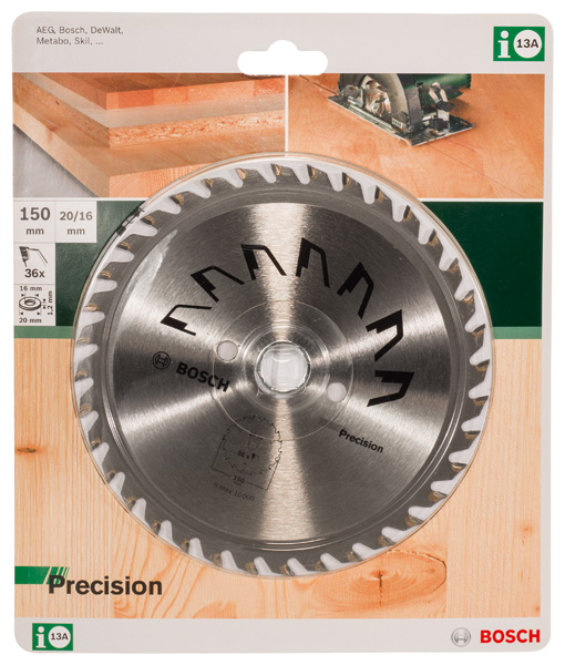 Hoja de sierra circular PRECISIOND = 150 mm; taladro= 20 mm; T = 36