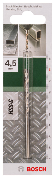 Broca para metal HSS-G, DIN 338D = 4,5 mm; L = 80 mm