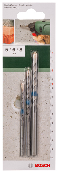 Set de 3 brocas para hormigón5,0 x 85; 6,0 x 100; 8,0 x 120
