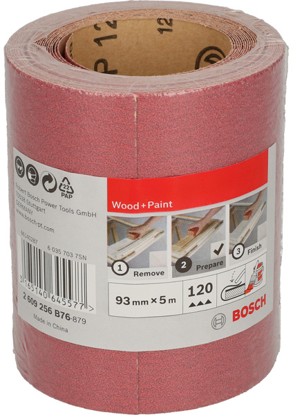 Rollo de lija para madera y pintura, 93 mm x 5 m, P120