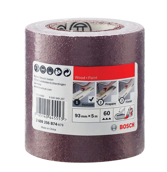 Rollo de lija para madera y pintura, 93 mm x 5 m, P60