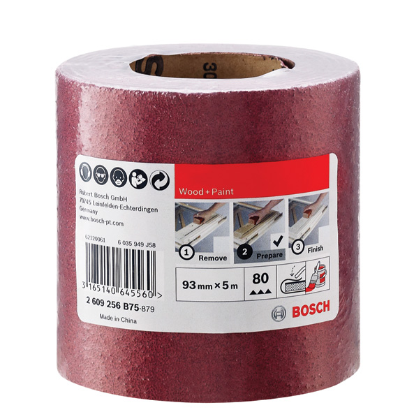 Rollo de lija para madera y pintura, 93 mm x 5 m, P80