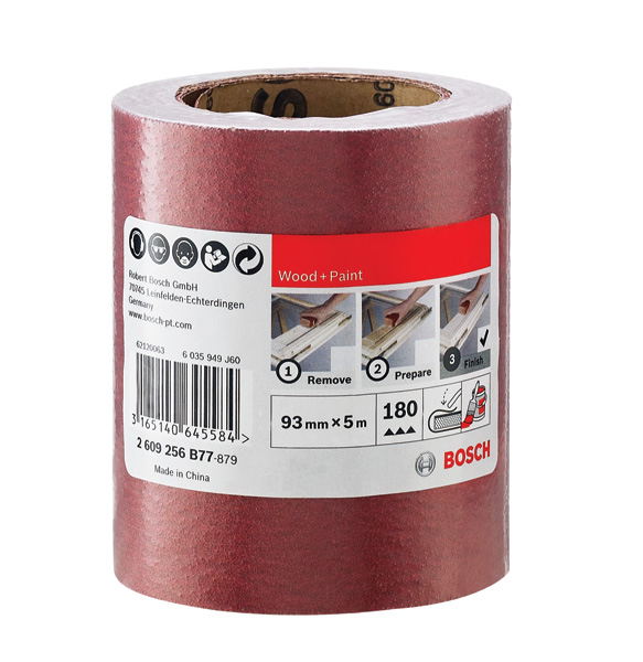 Rollo de lija para madera y pintura, 93 mm x 5 m, P180
