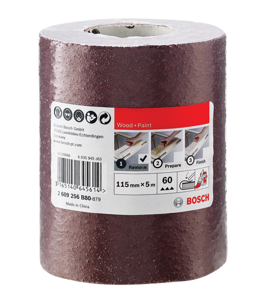 Rollo de lija para madera y pintura, 115 mm x 5 m, P60