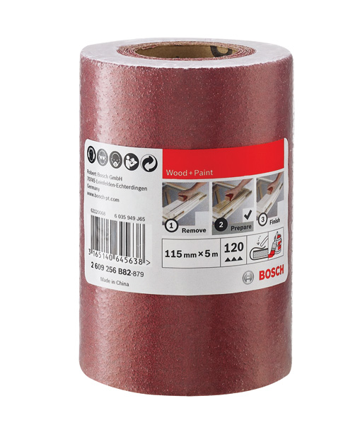Rollo de lija para madera y pintura, 115 mm x 5 m, P120